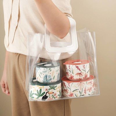 Lederhandgriff Wiederverwendbare Handtasche Transparente PVC Kunststoff Geschenkepackung Tote-Tasche für Strandtasche