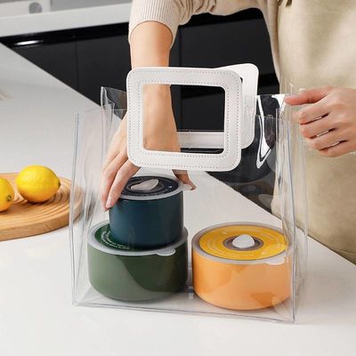 Lederhandgriff Wiederverwendbare Handtasche Transparente PVC Kunststoff Geschenkepackung Tote-Tasche für Strandtasche