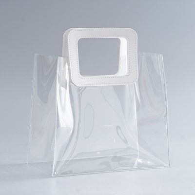 Lederhandgriff Wiederverwendbare Handtasche Transparente PVC Kunststoff Geschenkepackung Tote-Tasche für Strandtasche