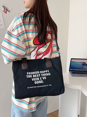 Tägliche Schullebenbrief Druck Baumwoll-Tote-Tasche für Frauen Crossbody Leinwand-Einkaufstasche