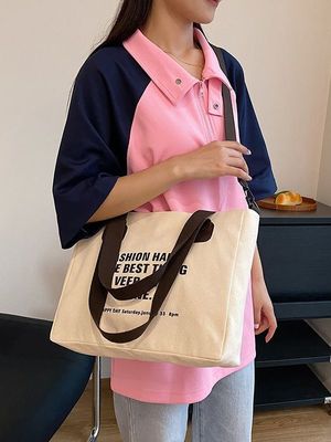 Tägliche Schullebenbrief Druck Baumwoll-Tote-Tasche für Frauen Crossbody Leinwand-Einkaufstasche