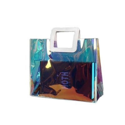 Offene Schließung Custom Clear PVC Geschenk Irisescent Tote Kosmetik Tasche für modischen Look