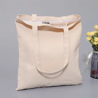Custom Design Natürliche Farbe 100% Baumwolle Tuchbeutel mit Reißverschluss für Öko-Shopping