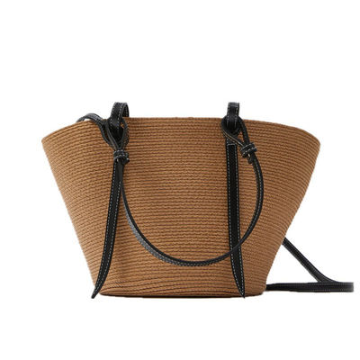 Outdoor-Großkapazität Strohstrandtasche Vintage handgewebte Schultertasche Raffia Rattan-Taschen