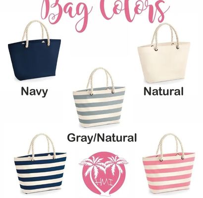 Personalisierte Logo Leinwand Streifen Tote Tasche für Sommer Beach School Tasche Trolley Ankunft