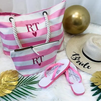 Personalisierte Logo Leinwand Streifen Tote Tasche für Sommer Beach School Tasche Trolley Ankunft
