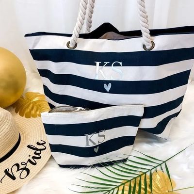 Personalisierte Logo Leinwand Streifen Tote Tasche für Sommer Beach School Tasche Trolley Ankunft