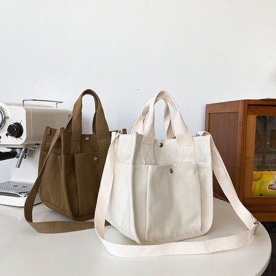 Geschenke Langlebige Baumwolltuch-Shopping-Tote-Tasche mit Crossbody-Gurt und mehreren Taschen