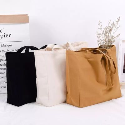 Silk Screen Printed Eco Canvas Bag Damen Shopping Tote mit Taschen und Briefmuster