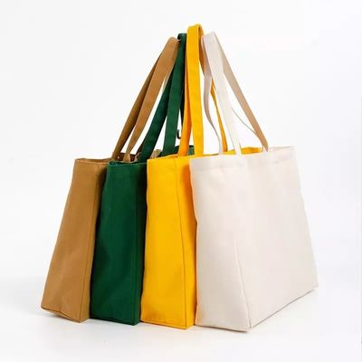 Silk Screen Printed Eco Canvas Bag Damen Shopping Tote mit Taschen und Briefmuster