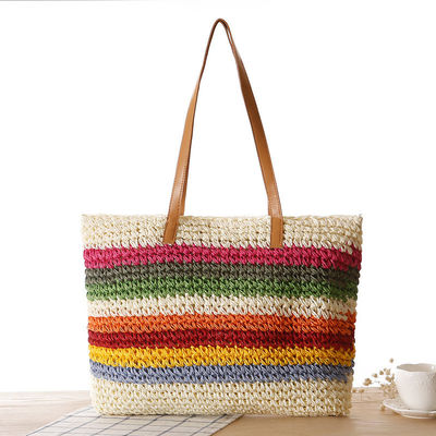 Hauptmaterial Stroh 2022 Mode Damen Strand Tote Tasche mit individueller Farbe