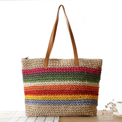 Hauptmaterial Stroh 2022 Mode Damen Strand Tote Tasche mit individueller Farbe