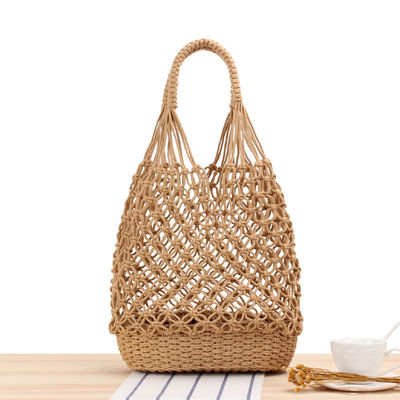 Neueste Modeschnitte Farbe Gewirkt Hohl aus Gewebte Strandtaschen Stroh Tote Tasche
