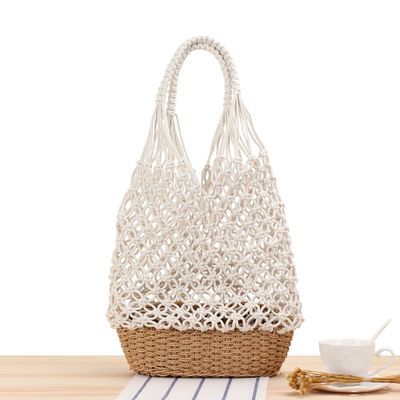 Neueste Modeschnitte Farbe Gewirkt Hohl aus Gewebte Strandtaschen Stroh Tote Tasche