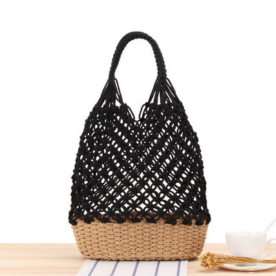 Neueste Modeschnitte Farbe Gewirkt Hohl aus Gewebte Strandtaschen Stroh Tote Tasche