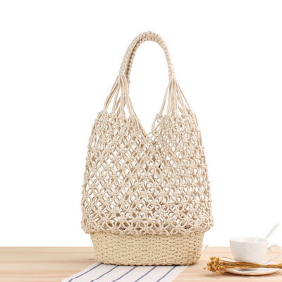 Neueste Modeschnitte Farbe Gewirkt Hohl aus Gewebte Strandtaschen Stroh Tote Tasche