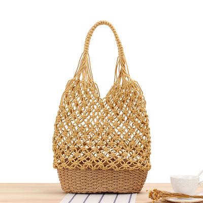 Neueste Modeschnitte Farbe Gewirkt Hohl aus Gewebte Strandtaschen Stroh Tote Tasche