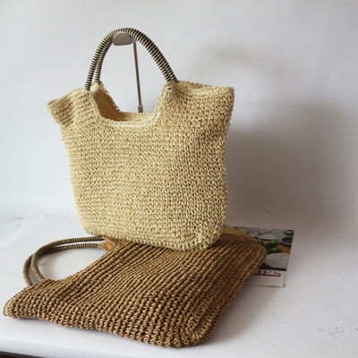 Polyester Auskleidungsmaterial Handgefertigt Frauen Stroh Schultertasche für Sommer Strand Große Tote Tasche