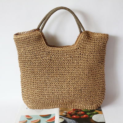 Polyester Auskleidungsmaterial Handgefertigt Frauen Stroh Schultertasche für Sommer Strand Große Tote Tasche