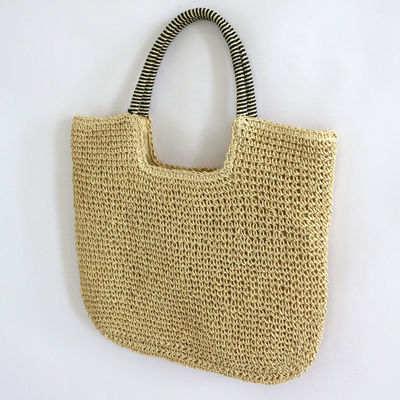Polyester Auskleidungsmaterial Handgefertigt Frauen Stroh Schultertasche für Sommer Strand Große Tote Tasche