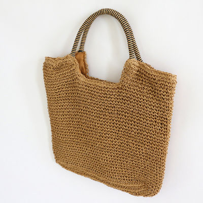 Polyester Auskleidungsmaterial Handgefertigt Frauen Stroh Schultertasche für Sommer Strand Große Tote Tasche