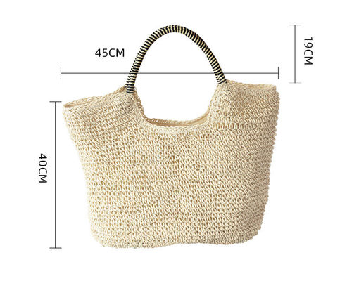 Polyester Auskleidungsmaterial Handgefertigt Frauen Stroh Schultertasche für Sommer Strand Große Tote Tasche