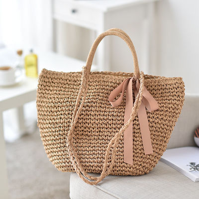 Strohgewebte Tasche Eimer Muster für Frauen Tote Strandtasche 2023 Strand Saison Verkauf