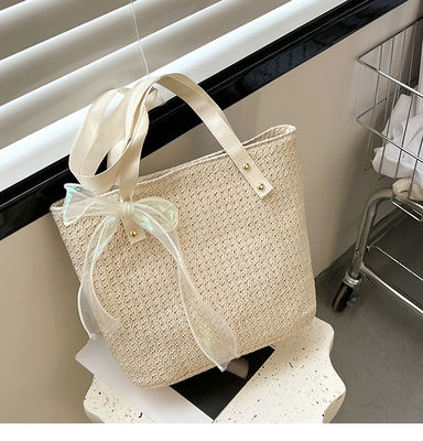2022 Mode Damen Handtasche Reißverschluss Große Kapazität gestreifte Strohstrand-Tote-Tasche