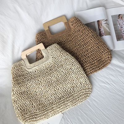 Keine Dekoration Rattan-Tote-Tasche Tragbare Frauenstroh-Handtasche für Sommerferien