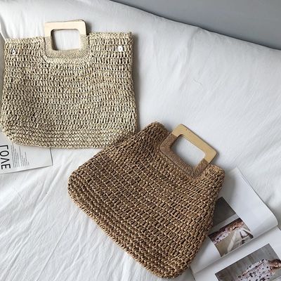 Keine Dekoration Rattan-Tote-Tasche Tragbare Frauenstroh-Handtasche für Sommerferien