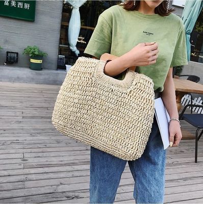 Keine Dekoration Rattan-Tote-Tasche Tragbare Frauenstroh-Handtasche für Sommerferien