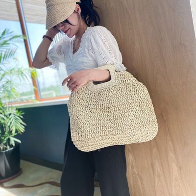 Keine Dekoration Rattan-Tote-Tasche Tragbare Frauenstroh-Handtasche für Sommerferien
