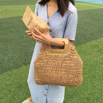 Keine Dekoration Rattan-Tote-Tasche Tragbare Frauenstroh-Handtasche für Sommerferien