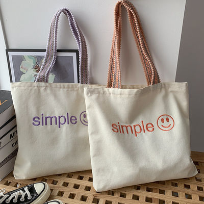 Custom Eco Totebag Druck Wiederverwendbar Baumwolle Leinwand Einkaufstüte mit Buchstabenmuster