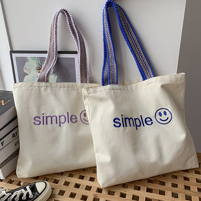 Custom Eco Totebag Druck Wiederverwendbar Baumwolle Leinwand Einkaufstüte mit Buchstabenmuster