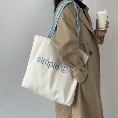 Custom Eco Totebag Druck Wiederverwendbar Baumwolle Leinwand Einkaufstüte mit Buchstabenmuster