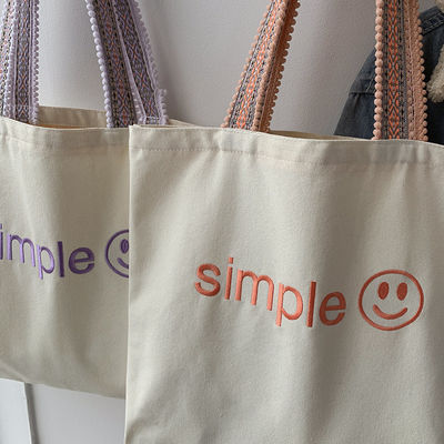 Custom Eco Totebag Druck Wiederverwendbar Baumwolle Leinwand Einkaufstüte mit Buchstabenmuster
