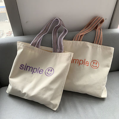 Custom Eco Totebag Druck Wiederverwendbar Baumwolle Leinwand Einkaufstüte mit Buchstabenmuster