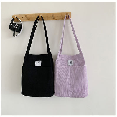 Trendy Großes Custom Logo Brief Drucken Baumwolle Tote Tasche Feste Farbe Corduroy Leinwand Tasche