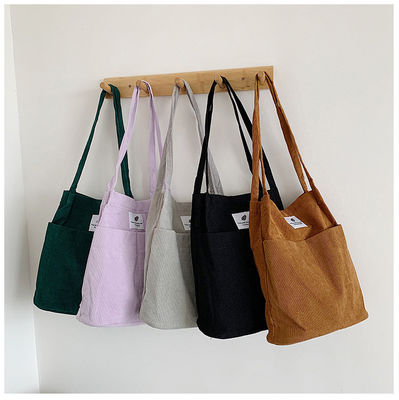 Trendy Großes Custom Logo Brief Drucken Baumwolle Tote Tasche Feste Farbe Corduroy Leinwand Tasche