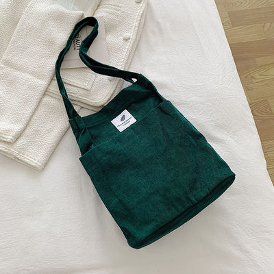 Trendy Großes Custom Logo Brief Drucken Baumwolle Tote Tasche Feste Farbe Corduroy Leinwand Tasche