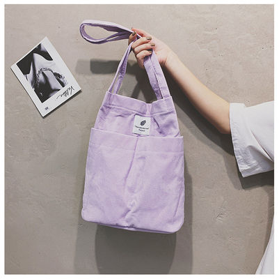 Trendy Großes Custom Logo Brief Drucken Baumwolle Tote Tasche Feste Farbe Corduroy Leinwand Tasche
