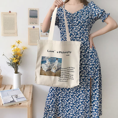 Customized Letter Print Baumwoll-Tote-Tasche für mittelgroße Lebensmittel-Einkaufsanforderungen