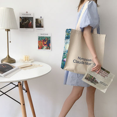 Customized Letter Print Baumwoll-Tote-Tasche für mittelgroße Lebensmittel-Einkaufsanforderungen