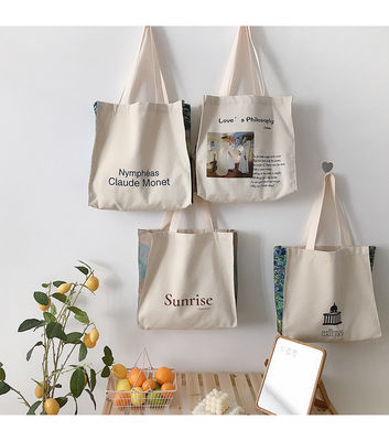 Customized Letter Print Baumwoll-Tote-Tasche für mittelgroße Lebensmittel-Einkaufsanforderungen