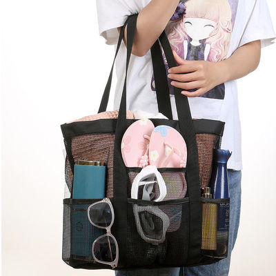 Custom Logo Schwarze Schale Kollektion Große Nylon Portable Mesh Beach Tote Tasche für Frauen