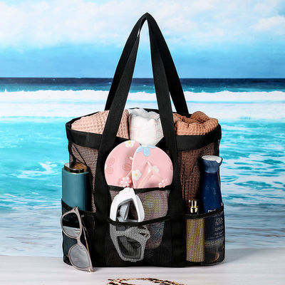 Custom Logo Schwarze Schale Kollektion Große Nylon Portable Mesh Beach Tote Tasche für Frauen
