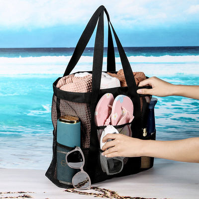 Custom Logo Schwarze Schale Kollektion Große Nylon Portable Mesh Beach Tote Tasche für Frauen