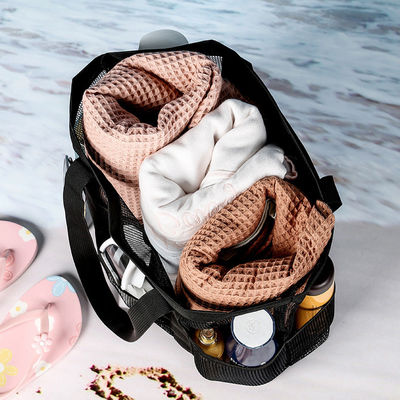 Custom Logo Schwarze Schale Kollektion Große Nylon Portable Mesh Beach Tote Tasche für Frauen