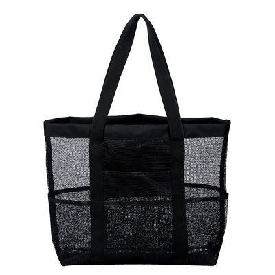 Custom Logo Schwarze Schale Kollektion Große Nylon Portable Mesh Beach Tote Tasche für Frauen